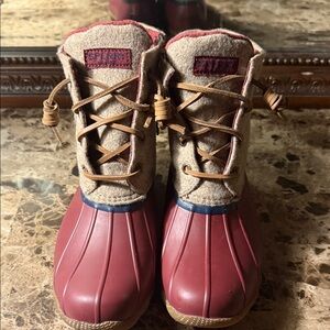 Red and Tan Duck Boots